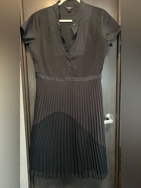 Simply Vera Wang short sleeve Black Pleated Midi Dress with asymmetry
